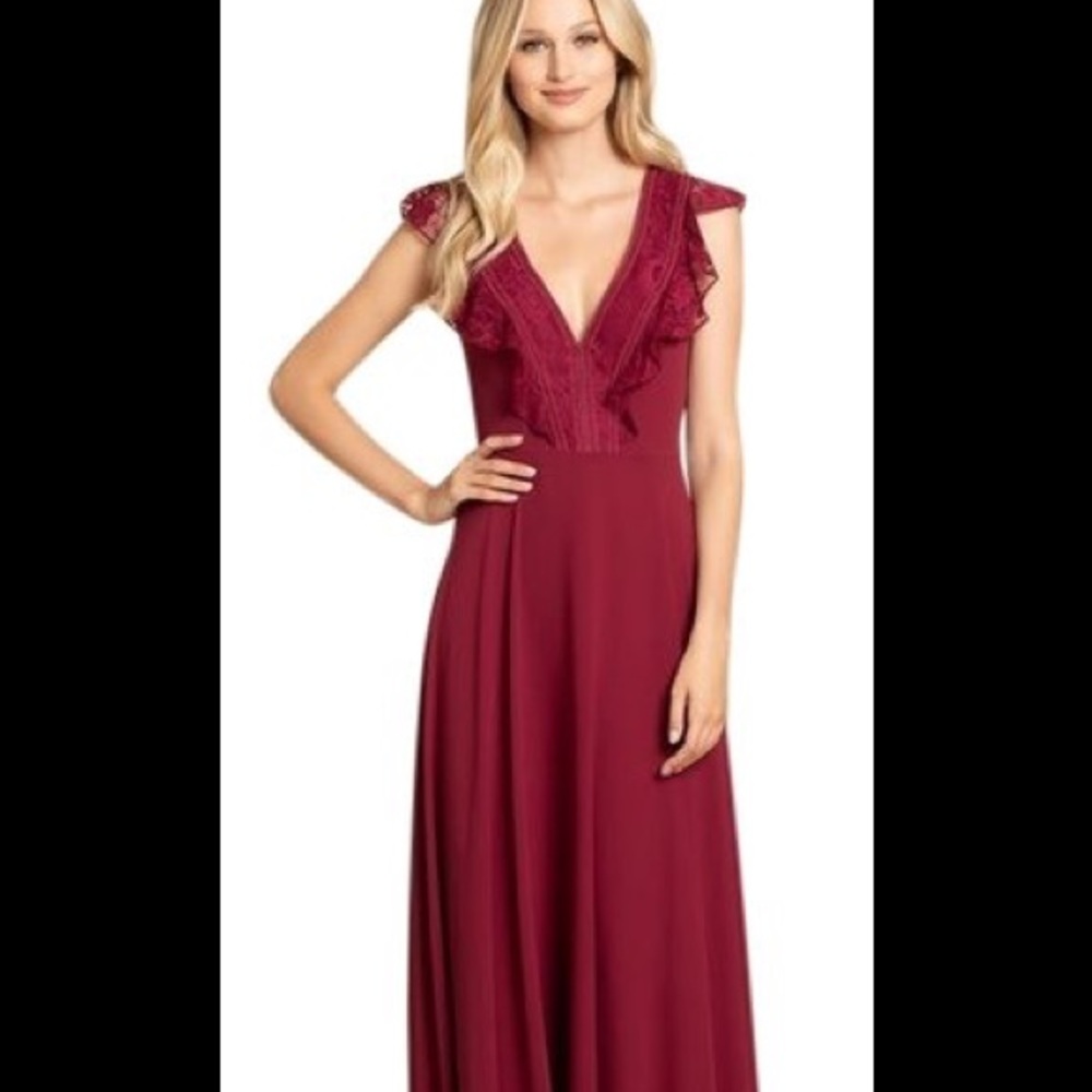 Hayley Paige Style#5912 Burgundy Lace and Chiffon gown